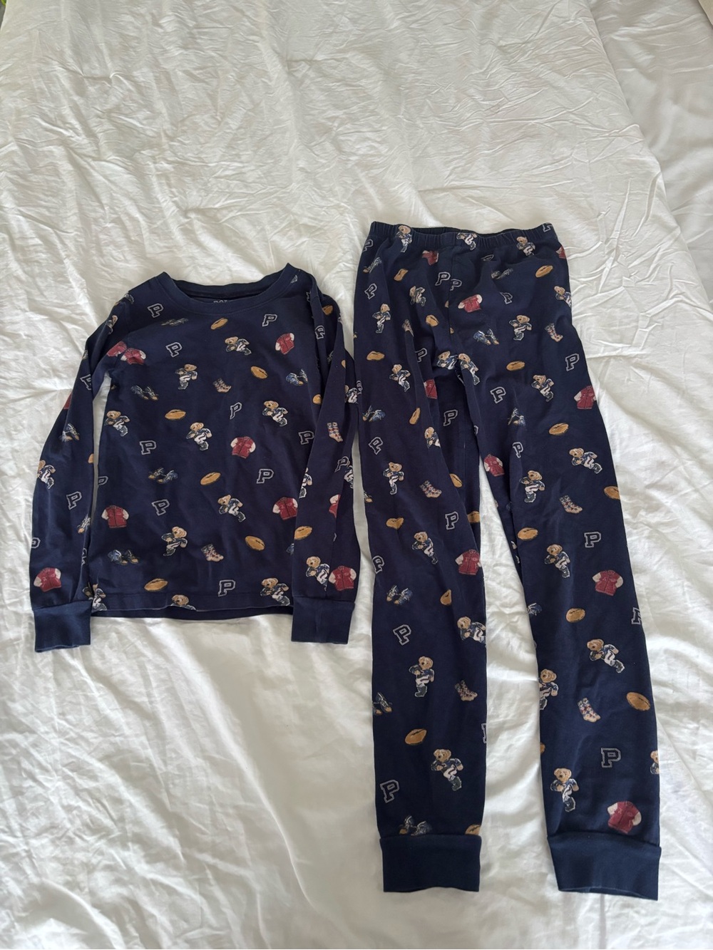 Polo by Ralph Lauren Navy Blue Kids Printed Long Sleeve Pajama Set. Boys-Sz 10.